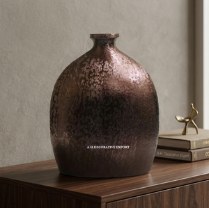 Hand-Finished Speckled Metal <b>Vase</b> Trio Antique Champagne & Bronze Floral <b>Vase</b> Luxury Oval Cocoon <b>Vase</b> for Modern Interior Design - Product Image 3