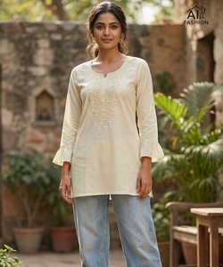 Túnica Étnica India de Rayón Pesado, Corte Holgado, con Bordado Chikankari, Estilo Casual, Largo Midi, para Mujer - Product Image 1
