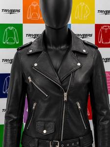Veste de moto classique en cuir noir pour femme TRIVEERS, col montant, imperméable, respirante, mode hiver, service OEM - Product Image 4