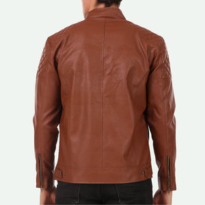Nouvelle veste en cuir pour homme, coupe ajustée, personnalisable, style urbain, respirante, col montant, logo frontal, mode motard - Product Image 2