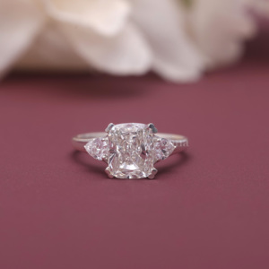 IGI Certified Lab Grown <b>Cushion</b> Diamond Three Stone Engagement <b>Ring</b> Solid 925 Sterling Silver <b>Cushion</b> Cut Diamond <b>Ring</b> - Product Image 1