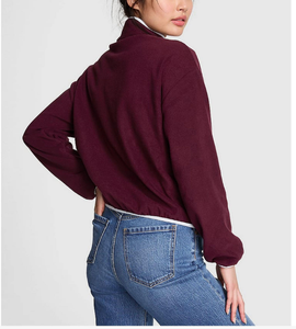 Suéter de Punto Borgoña para Mujer, con Cierre, Cuello Alto, Manga Larga, Corto, Color Sólido, para Otoño - Product Image 5