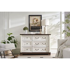 Farmhouse Style Wooden Rustic 6-Drawer Dresser <b>Chest</b> Organized <b>Storage</b> for Bedroom Living - Product Image 1