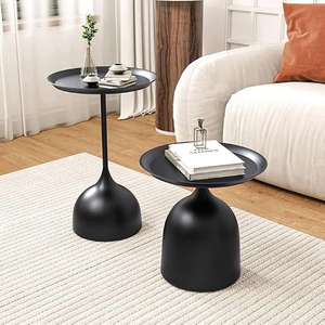 Black <b>Side</b> <b>Tables</b> Set of 2 Modern <b>Round</b> Metal Accent <b>Tables</b>, <b>Small</b> Bedside & End <b>Tables</b> for Living Room & Bedroom - Product Image 2