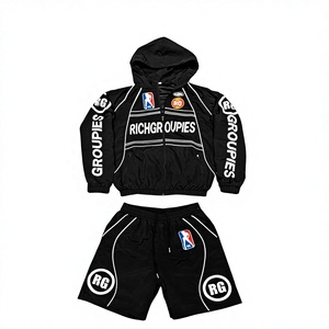 Custom Logo Patchwork Zip-Up <b>Jacket</b> Polyester Sports Shorts Sets Tracksuits Unisex Men Autumn Quick Dry Windbreaker Short Sets - Product Image 3