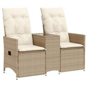 Canapé de jardin inclinable en rotin PE beige deux places, assise extérieure confortable - Product Image 2