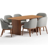 Ensemble de salle à manger en bois massif de style farmhouse moderne du milieu du siècle, 7 pièces, chaises rembourrées confortables à dossier plein, écologiques