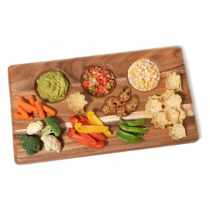 Planche de service écologique en bois d'acacia à 3 compartiments Plats pour sauces à trempettes Compartiments pour plateau de service en bois - Product Image 2