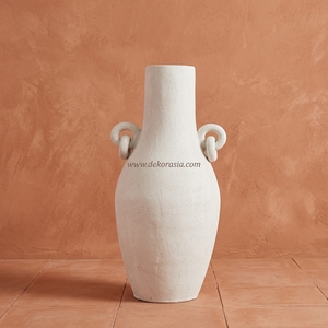 Grand vase de sol artisanal en terre cuite rustique blanche, fait main, en céramique, pour la vente en gros - Product Image 3