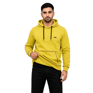 Sweat-shirt à capuche pour homme, jaune uni, streetwear décontracté, logo sur le devant, en molleton tricoté respirant, 300g, vêtements d'hiver - Product Image 5
