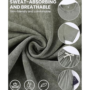 T-shirt et short en tissu éponge absorbant la transpiration, style vintage délavé à l'acide, avec logo personnalisé, pour homme, coupe oversize, 100% coton épais, impression DTG - Product Image 2