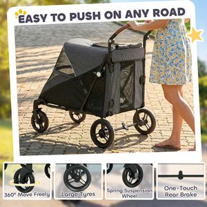 Passeggino per Cani di Taglia Grande (fino a 30 kg) con Maniglia Regolabile in 8 Posizioni, Grigio, con Sospensioni a Molla e Pulsante in Alluminio - Product Image 5