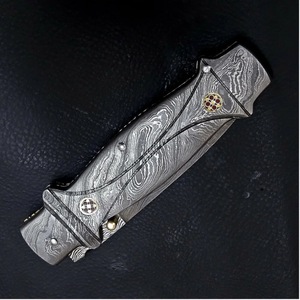 Couteau de poche pliant en acier Damas forgé à la main, manche en acier Damas, couteau de camping et de bushcraft, marque privée OEM - Product Image 4