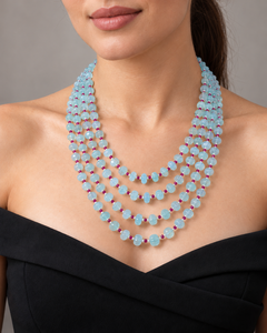 Collier de perles en pierres précieuses naturelles : Aigue-marine, Rubis et Perle - Product Image 2