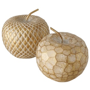 Figurines Pomme Décoratives Dorées Ensemble de 2 Sculptures Pomme Porcelaine Ornements Fruits Rustiques Automne Automne Décoration de Table - Product Image 1