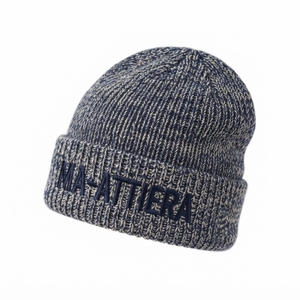 Custom <b>Navy</b> Gray Rib Knit <b>Beanie</b> Hat Winter Warm Cuffed Skull Cap With Embroidered Logo - Product Image 3
