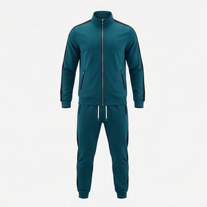 Men's Teal <b>Tracksuit</b> Full Zip Stand Collar Sporty Design Side Pockets Polyester Cotton Blend Autumn Wear Regular Fit - Product Image 1