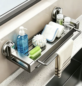 Suction Cup Kitchen Storage Rack Sink Drain Organizer No Drill <b>Wall</b> <b>Mounted</b> Spice <b>Shelf</b> Bathroom Storage Holder Space Saving - Product Image 3
