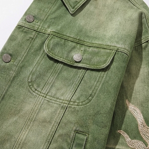 แจ็คเก็ตยีนส์ปักลายกรีนซัน |   เสื้อแจ็คเก็ตทรงโอเวอร์ไซส์แบบวอชดี้สไตล์ทรัคเกอร์ |   เสื้อโค้ทเดนิมปักลายสไตล์สตรีทแวร์ |   ผู้ผลิต OEM ตามสั่ง - Product Image 5