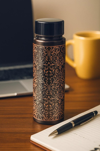Engraved <b>Copper</b> Water <b>Bottle</b> Black and Gold Handmade Indian Ayurvedic Drinkware Premium Reusable Hydration <b>Bottle</b> - Product Image 2