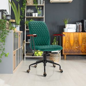 Chaise de bureau en velours avec élégantes accoudoirs en bois - Product Image 6