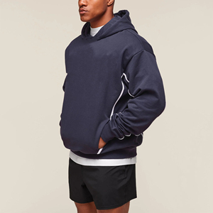 Sweat à capuche premium à empiècements contrastants en molleton de coton épais, style streetwear, coupe oversize décontractée - Product Image 3