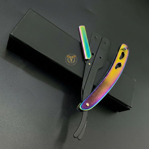 Rasoir droit pliant professionnel en acier inoxydable arc-en-ciel pour barbier, outil de rasage pour salon de coiffure et toilettage masculin - Product Image 3