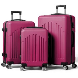 FCH Curved Vertical Stripe 3-in-1 Trolley Case Smoky Purple Versatile Luggage Set - Product Image 1