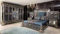 Ensemble de meubles de chambre à coucher de luxe moderne au design royal, thème turc, en teck brun foncé fait main, avec commode assortie, personnalisable