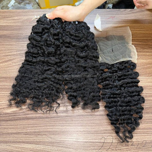 Extensions de cheveux humains bruts bouclés birmans vietnamiens en mèches avec closure en dentelle pour perruques Lace Front - Product Image 2