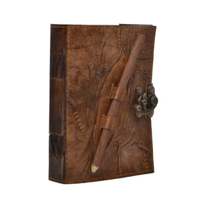 Cuaderno de Tapa Dura de Cuero Genuino Hecho a Mano con Diseño Antiguo Vintage, con Porta Lápices, Personalizable, para Regalo - Product Image 4