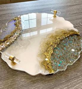 Luxury Resin Serving Tray Handmade <b>Epoxy</b> Decorative Vanity Organizer Coffee <b>Table</b> Home Decor Marble Style Gift Tray - Product Image 2