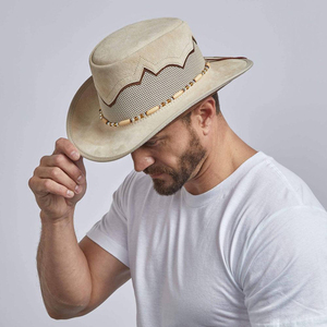 Leather Cowboy <b>Hat</b> Striped Unisex Beaded Mesh <b>Band</b> Beach Outdoor Casual Summer 48-50cm Adult Western Style - Product Image 5