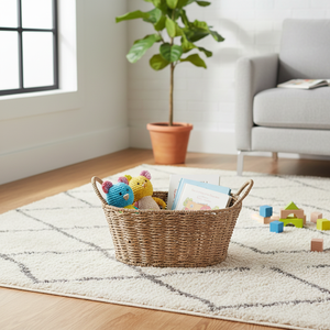 ตะกร้าสานทรงวงรีพร้อมหูจับ – สไตล์นอร์ดิกเรียบง่ายและสง่างาม ตะกร้าทรงวงรีแบบเปิดด้านบนพร้อมหูจับคู่แบบห่วงสูง - Product Image 3