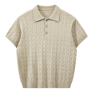 Polo de punto trenzado retro americano de Jack para hombre, camiseta de manga corta informal y holgada de marca de moda para verano - Product Image 5