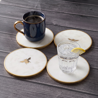 Sous-verres ronds en marbre avec motif abeille dorée, diamètre 300 mm, tapis et coussinets antidérapants, style moderne