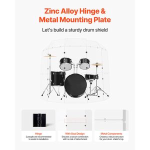 Deflettori per Batteria Portatili in Acrilico 2ft X 5ft con Cerniere in Lega di Zinco, 5 Pannelli, per Chiese, Sale da Concerto, Accessorio per Strumenti Musicali - Product Image 5
