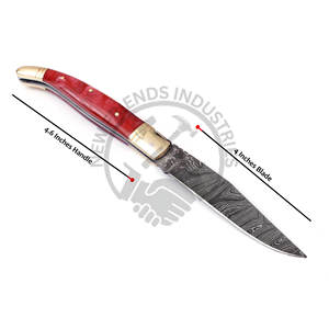 Couteau pliant de chasse de style Laguiole, lame en acier Damas, nouvelle marque, meilleur couteau de poche tranchant avec bolster/pommeau en résine et laiton. - Product Image 2