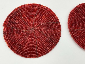 Handmade Red Spiral Beaded Coaster Premium handcrafted beadwork <b>Round</b> spiral coaster design Elegant red bead pattern <b>Mats</b> & Pad - Product Image 4