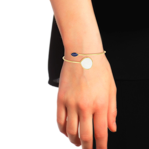 New Fashionable Lapis And Mother Of Pearl <b>Set</b> Gold Plated 925 Sterling Silver Facing <b>Bangle</b> for Women - Product Image 4