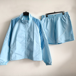 OEM Custom Logo High Quality Steeetwear Shorts and <b>Jacket</b> 2 Piece Windbreak Sweatsuit Nylon Half Zipper Windbreaker Short Set's - Product Image 1