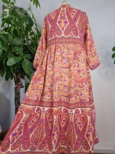 Vestido Midi Paisley Floral, Estampado Indio, Algodón Transpirable, Elegante para Uso Diario Informal, Largo Maxi con Bordado - Product Image 3