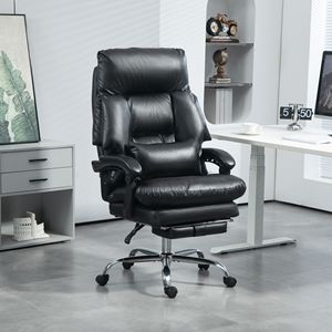 Poltrona Direzionale Reclinabile in Pelle PU con Schienale Alto, Sedia da Ufficio con Poggiapiedi, Movimento a Dondolo in Legno, Sedia Imbottita Nera - Product Image 2
