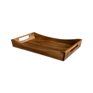 Plateau de service rectangulaire en bois massif courbé fait main avec poignées découpées pour le thé et les collations - Product Image 1