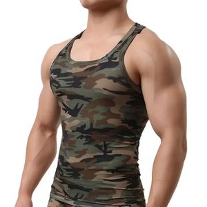 Camiseta sin mangas de camuflaje para hombre, camiseta muscular transpirable de algodón para entrenamiento en gimnasio, entrenamiento físico, informal de verano - Product Image 3