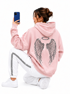 Custom Premium Unisex Oversized Rhinestone <b>Hoodie</b> Set Soft 100% Cotton Fleece Pullover Eco-Friendly Elastic Waist Jogger Pants - Product Image 3