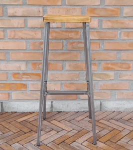 Tabouret de bar rond en bois de récupération, design traditionnel-moderne, structure en fer/métal, revêtement PU, 1 pièce, style farmhouse, pour salle à manger, bar à domicile, café, hôtel - Product Image 3