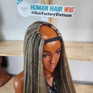 Wholesale Medium Raw Hair U Part Vietnamese Curly Human Hair <b>Wig</b> Handmade Kinky Yaki Straight 200% Density - Product Image 2
