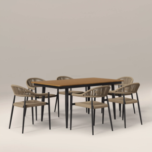 Juego de Comedor Moderno con Mesa Rectangular y Seis Sillas con Respaldo Curvo para Muebles de Hogar - Product Image 1