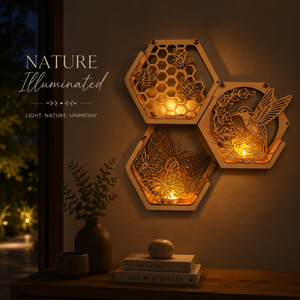 Laser Cut Hexagon <b>Wall</b> Light | Wooden LED <b>Wall</b> Lamp | Nature Inspired Decorative <b>Wall</b> <b>Sconce</b> | Butterfly & Hummingbird Wooden - Product Image 3